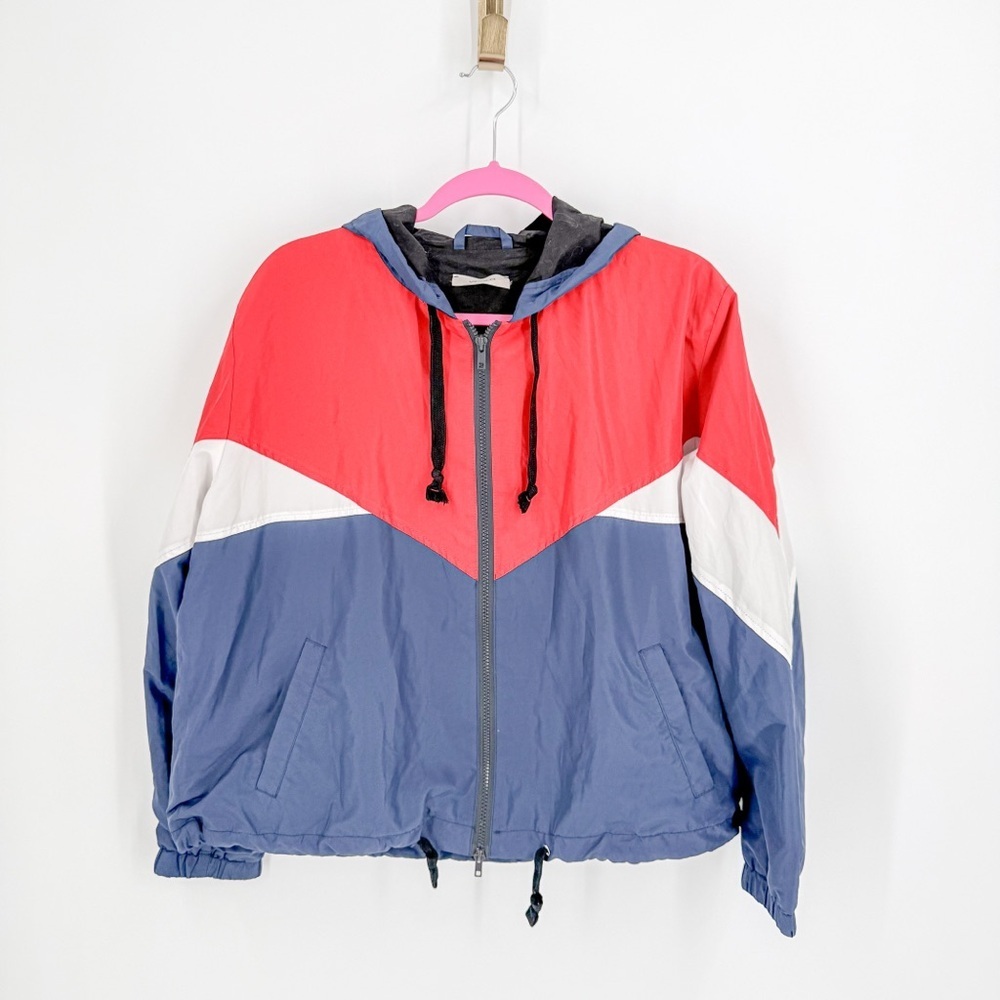 Red, White and Blue Colorblock Hooded Jacket